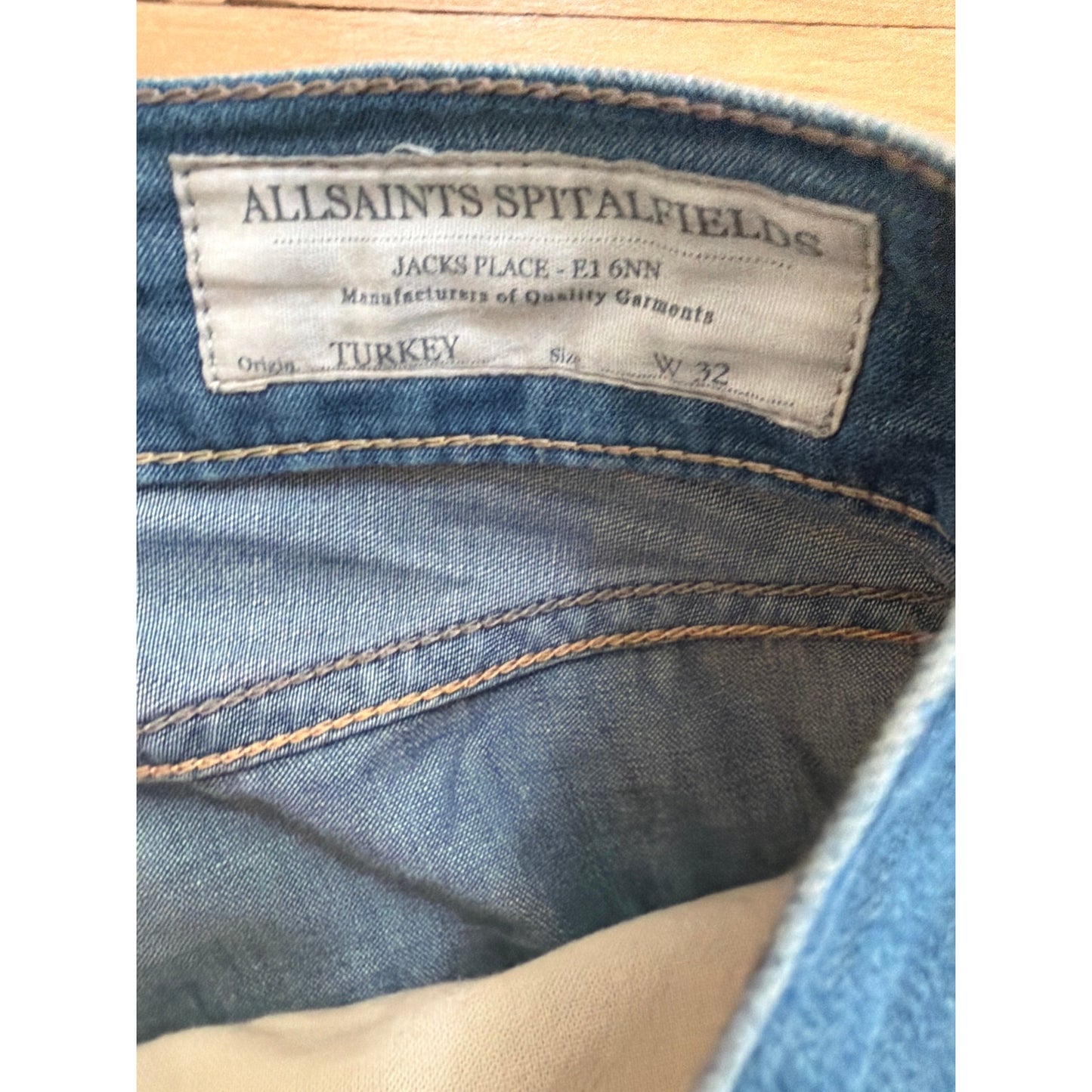 AllSaints Reeves Boyfriend Jeans Size 32 Spital fields Distressed Blue Denim EUC