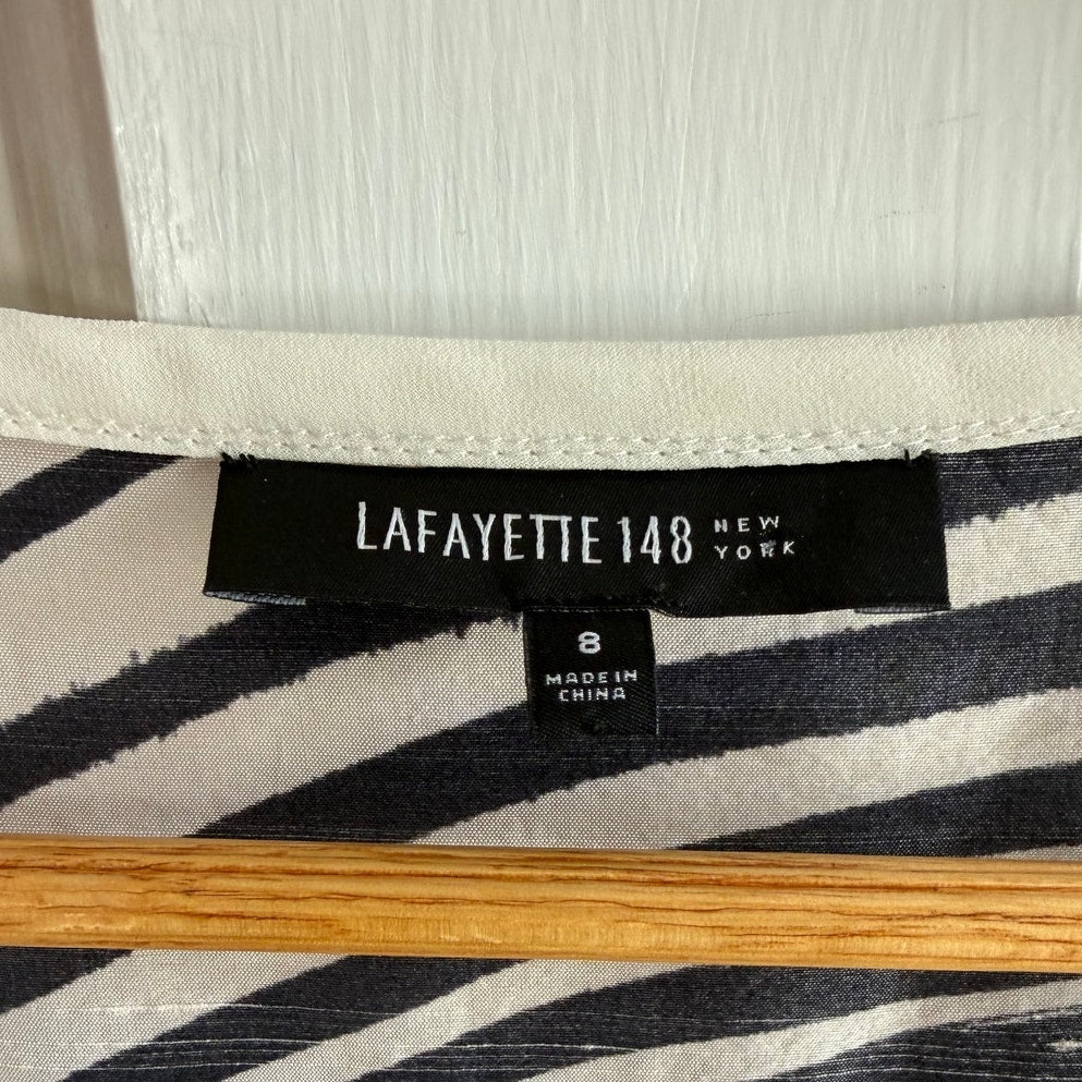 Lafayette 148 NY Zebra Silk Short Sleeve Blouse Size 8 EUC