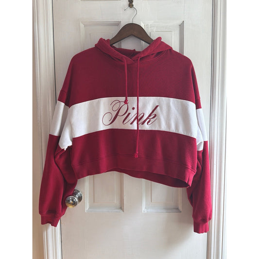 Victoria's Secret PINK Cream Green Velvet Stripe Full Zip Lounge Hoodie M | Y2k