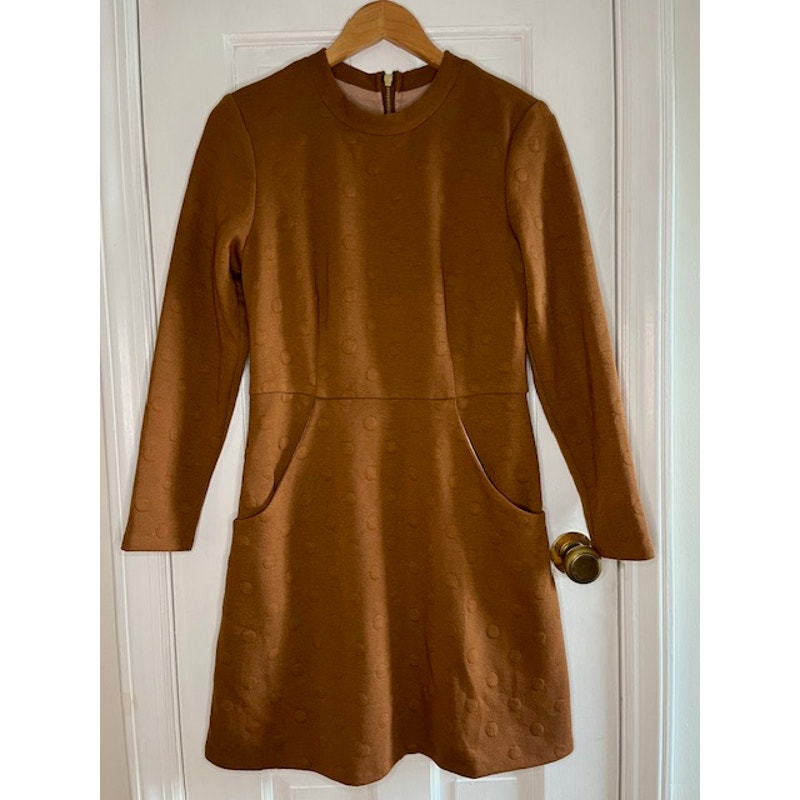 Hutch Dress - Brown Long Sleeve Raised Polka Dots- Medium