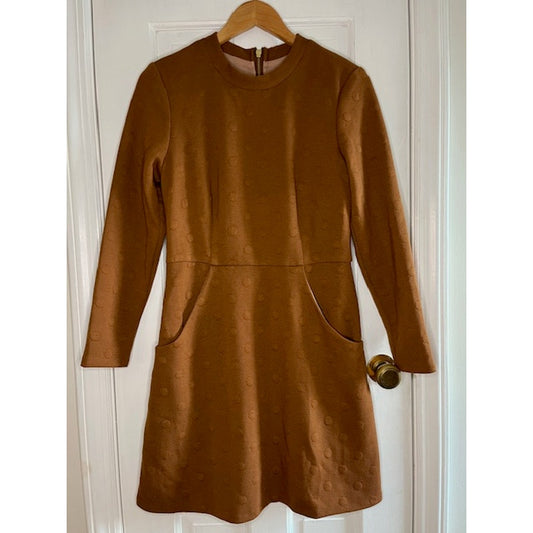 Hutch Dress - Brown Long Sleeve Raised Polka Dots- Medium