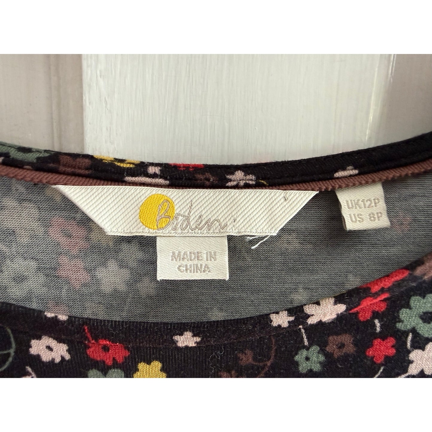 Boden Midi Tea Dress US8P Black Floral V-Neck Long Sleeve