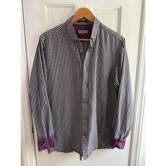 Ted Baker Size 5 Gingham Purple Long Sleeve Button Down
