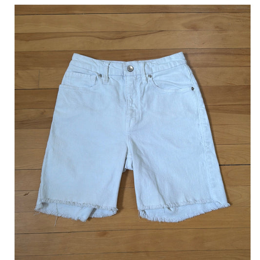 Good American Bermuda Shorts 2 26 White Distressed Frayed Hem Denim Jeans EUC