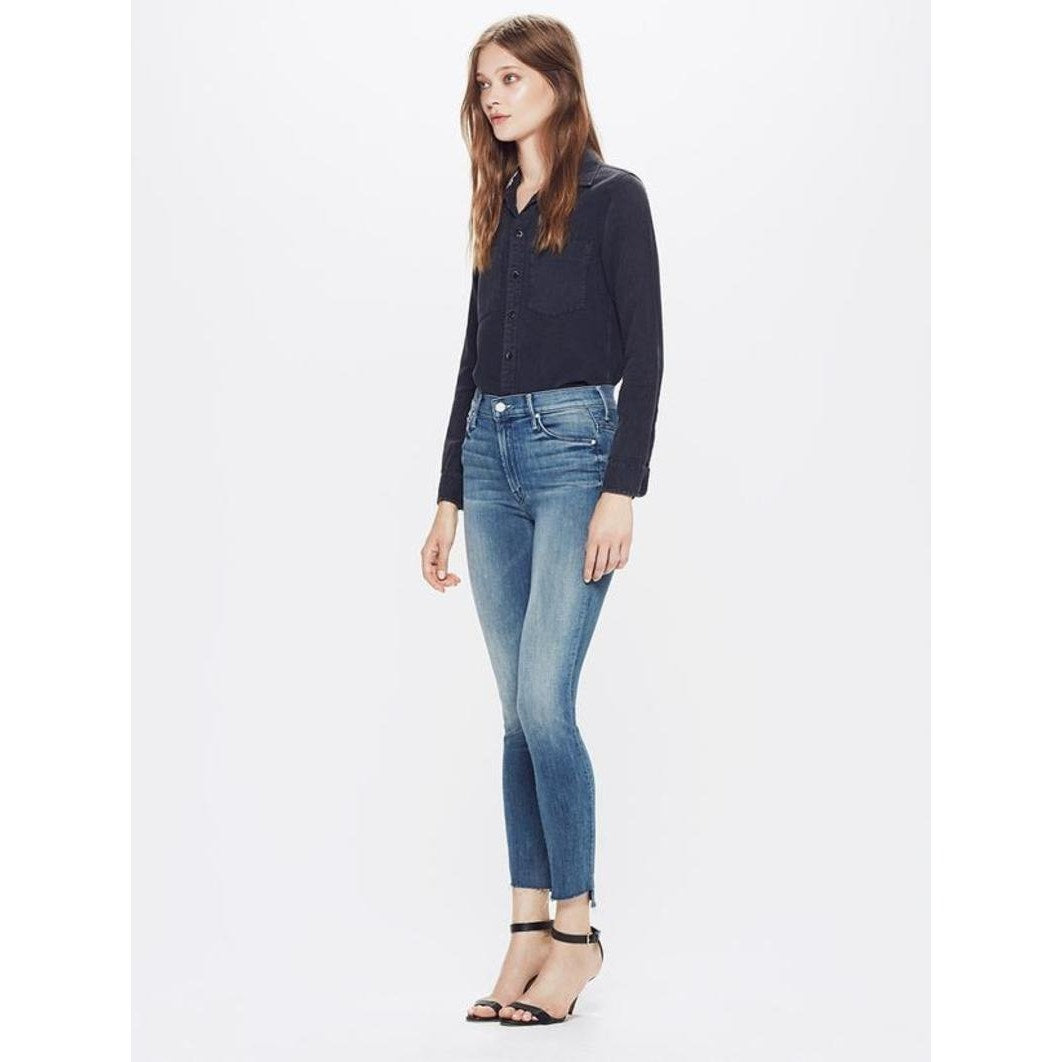 💙 MOTHER The Stunner Zip Ankle Step Fray Good Girls Do Blue Jeans Sz 27