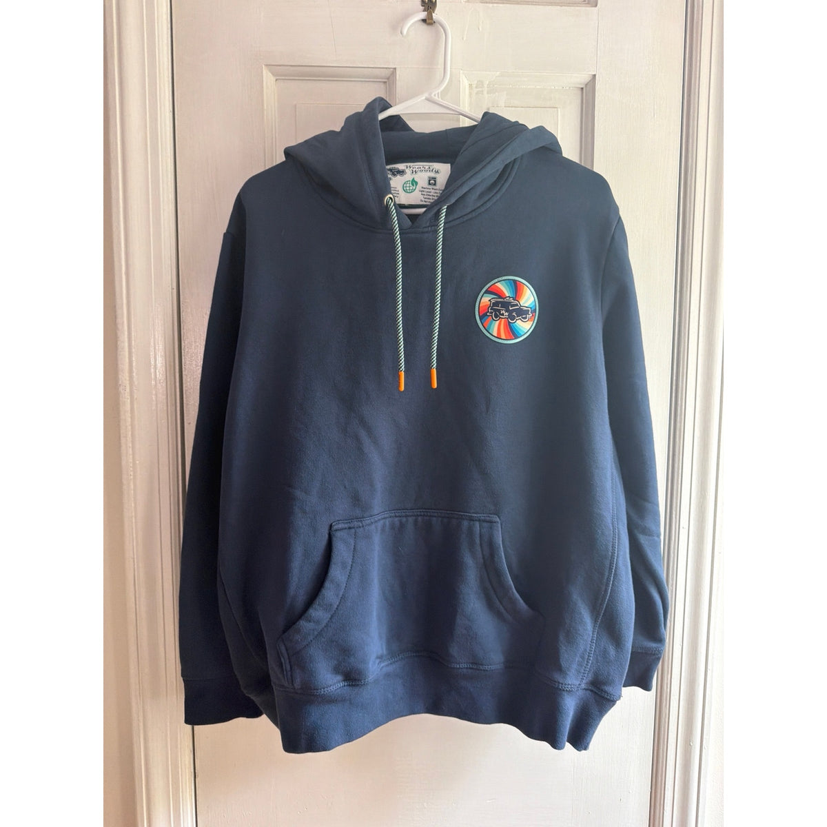 Wears Woody Retro Rainbow Wagon Fleece Hoodie Navy Blue Large