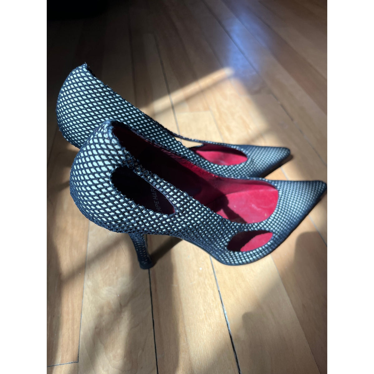 Pierre Hardy Black Suede Mesh Fishnet Heels 37 - Pointed Toe Stiletto Pump