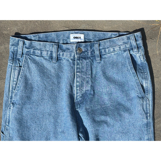 Obey Light Wash Denim Carpenter Pants Mens Size 30 Relaxed Skate Workwear Jeans