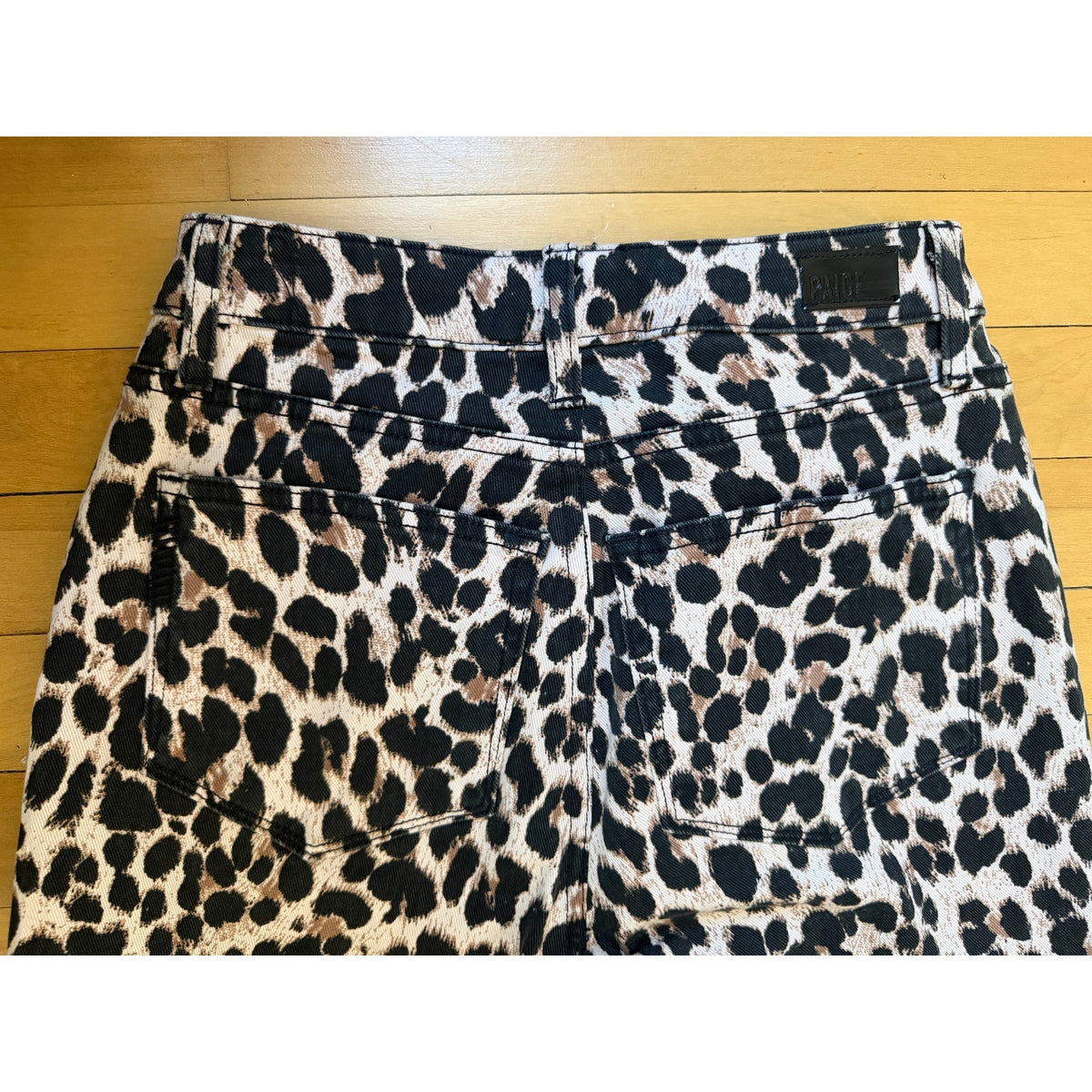 Paige Hoxton Ankle High Rise Pink Leopard Print Jeans Size 29 Raw Hem | NWT