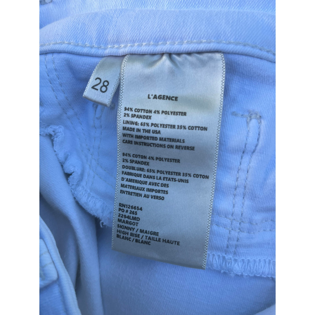 L'Agence Margot High Rise Skinny Jeans Blanc White Size 28 Super Stretch