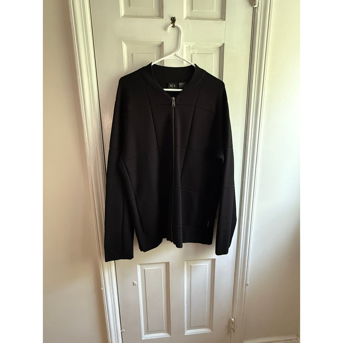 Armani Exchange Full Zip Sweater Jacket Mens XL Black Ribbed Knit Mock Neck A|X
