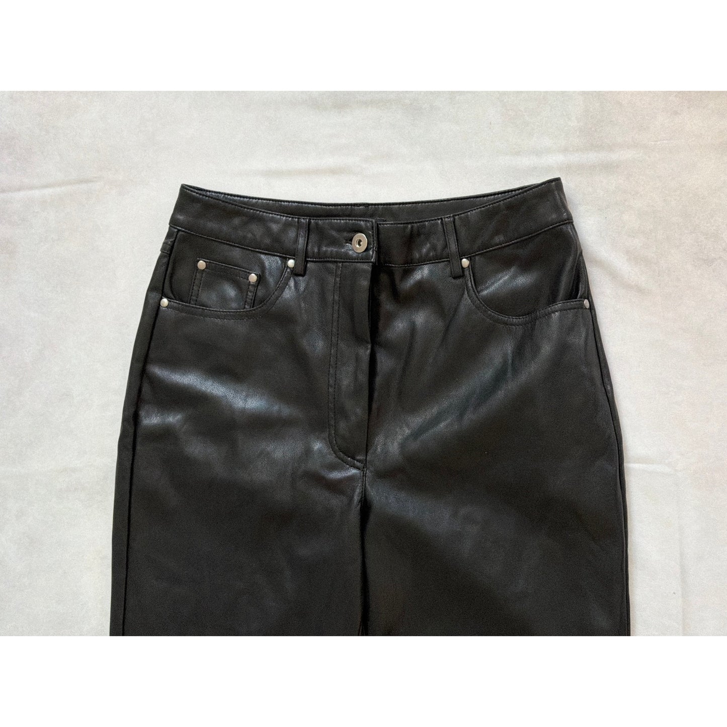 7 For All Mankind High-Rise Black Faux Leather Split Hem Pants Size Small