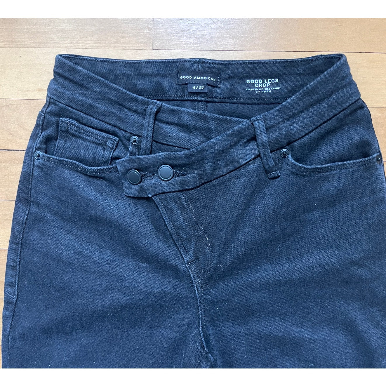 Good American Good Legs Crop Crossover Waist Skinny Jeans Black Size 4/27