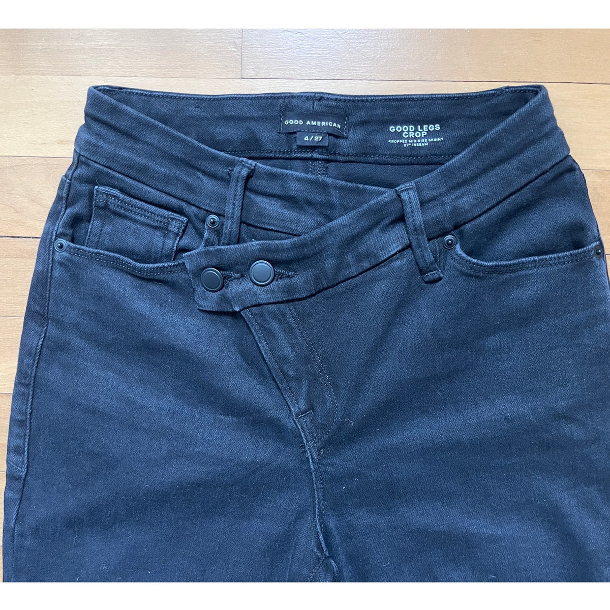 Good American Good Legs Crop Crossover Waist Skinny Jeans Black Size 4/27