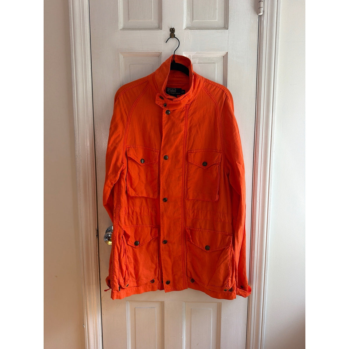 Vintage Polo by Ralph Lauren Orange Cotton-Linen Field Jacket Medium 