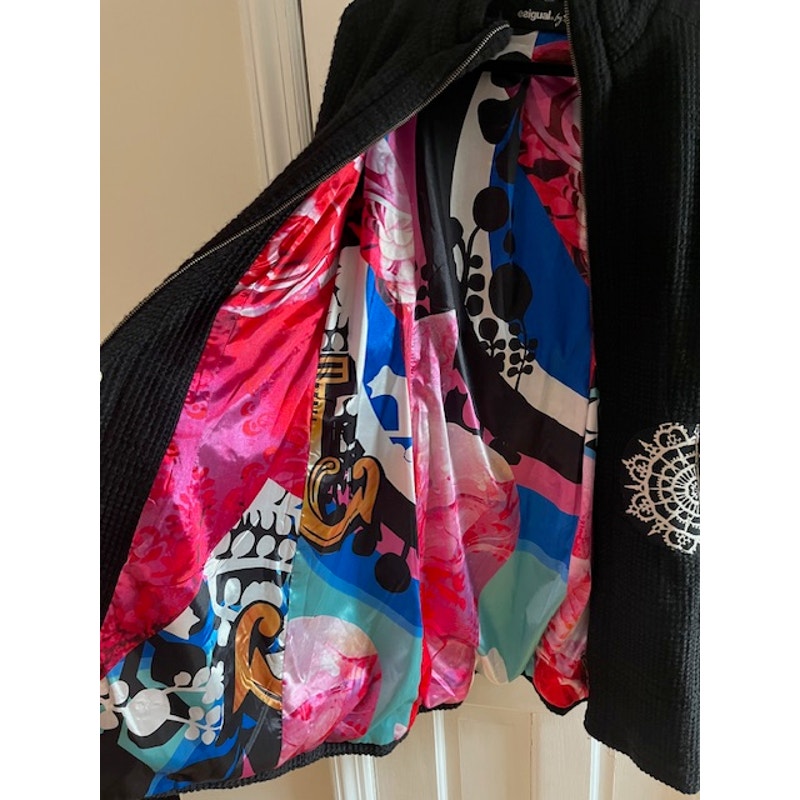 Desigual L’Adoration Long Black Wool Coat Sz 42