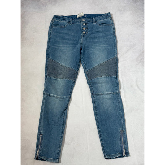 Free People Moto Ribbed Button Fly Skinny Jeans Blue Ankle Zip Size 29