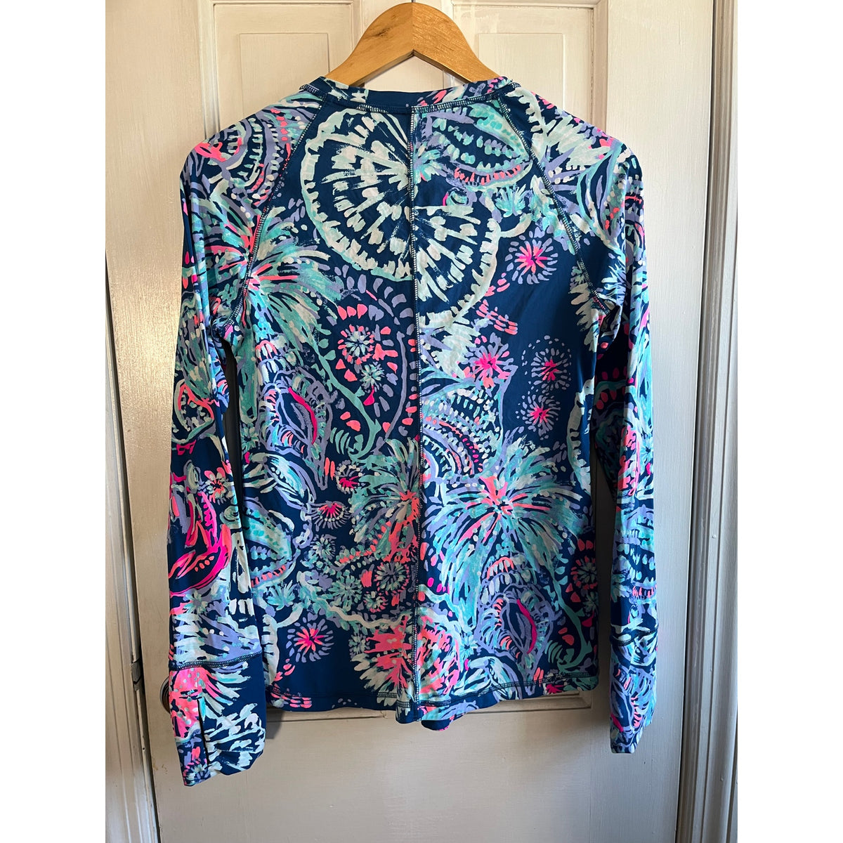 Lilly Pulitzer Delaynee Rashguard Gypsea Girl UPF 50+ Half Zip Swim Shirt Meryl Sz M