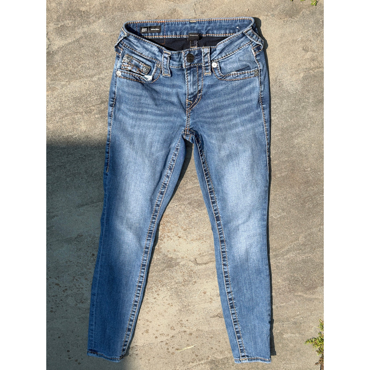 True Religion Jennie Curvy Mid Rise Skinny Blue Denim Jeans Size 25