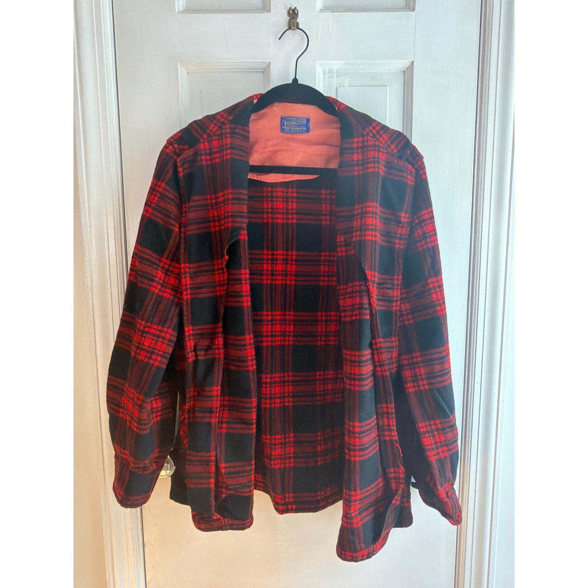 Vintage Pendleton 100% Virgin Wool Field Shirt Jacket CPO Red Black Plaid Mens L
