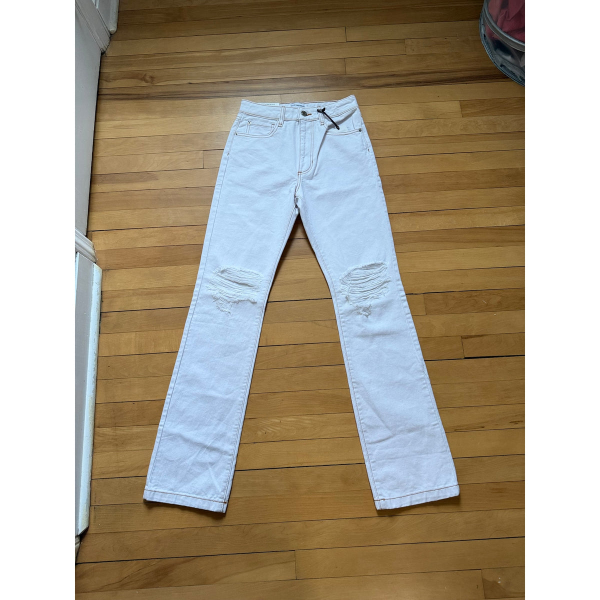 WEWOREWHAT White Distressed Wide Leg Jeans | Size 25 | NWT Stretch Twill ZIC