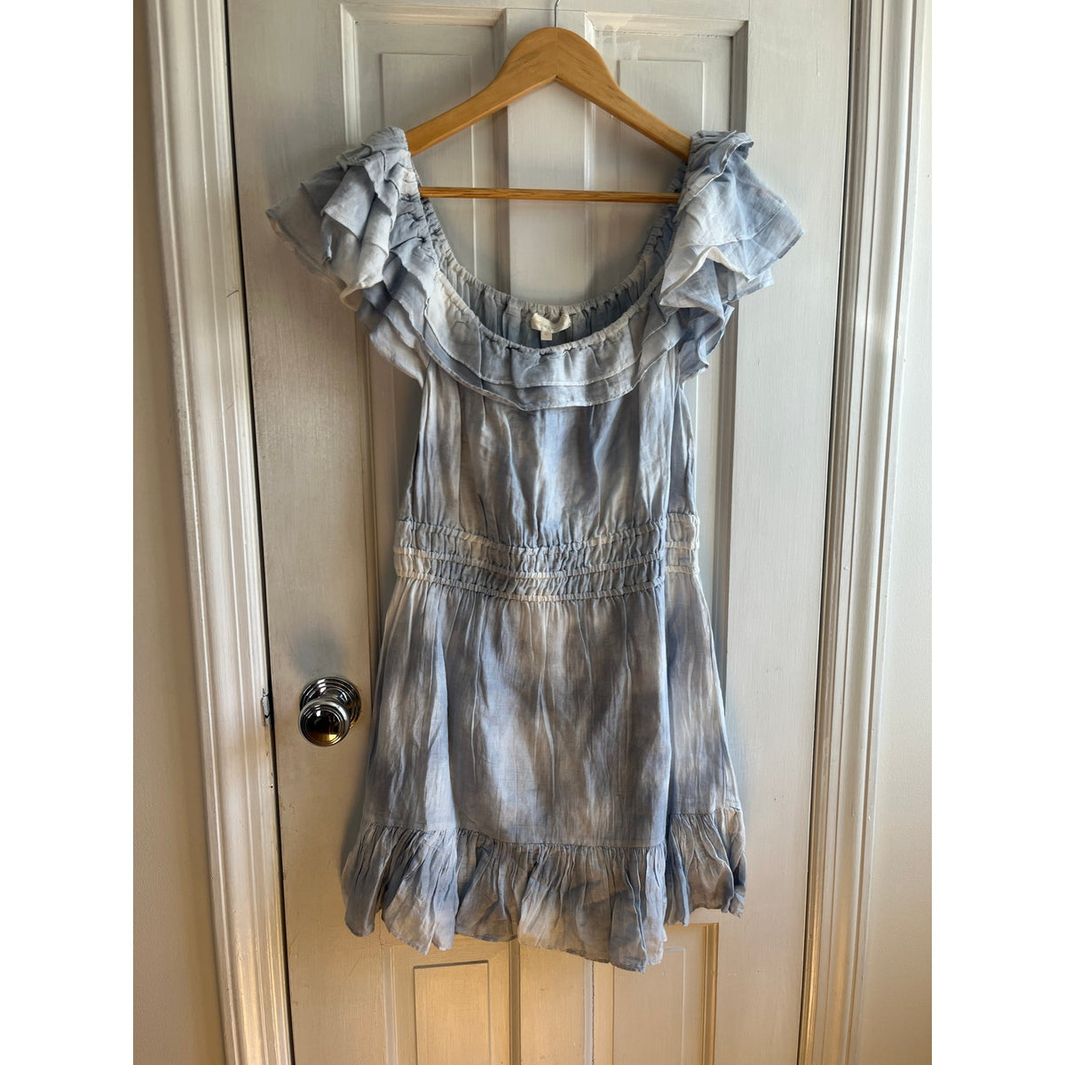 NWT LoveShackFancy Kamie Dress Heather Blue Silk Blend Coquette Boho Mini M