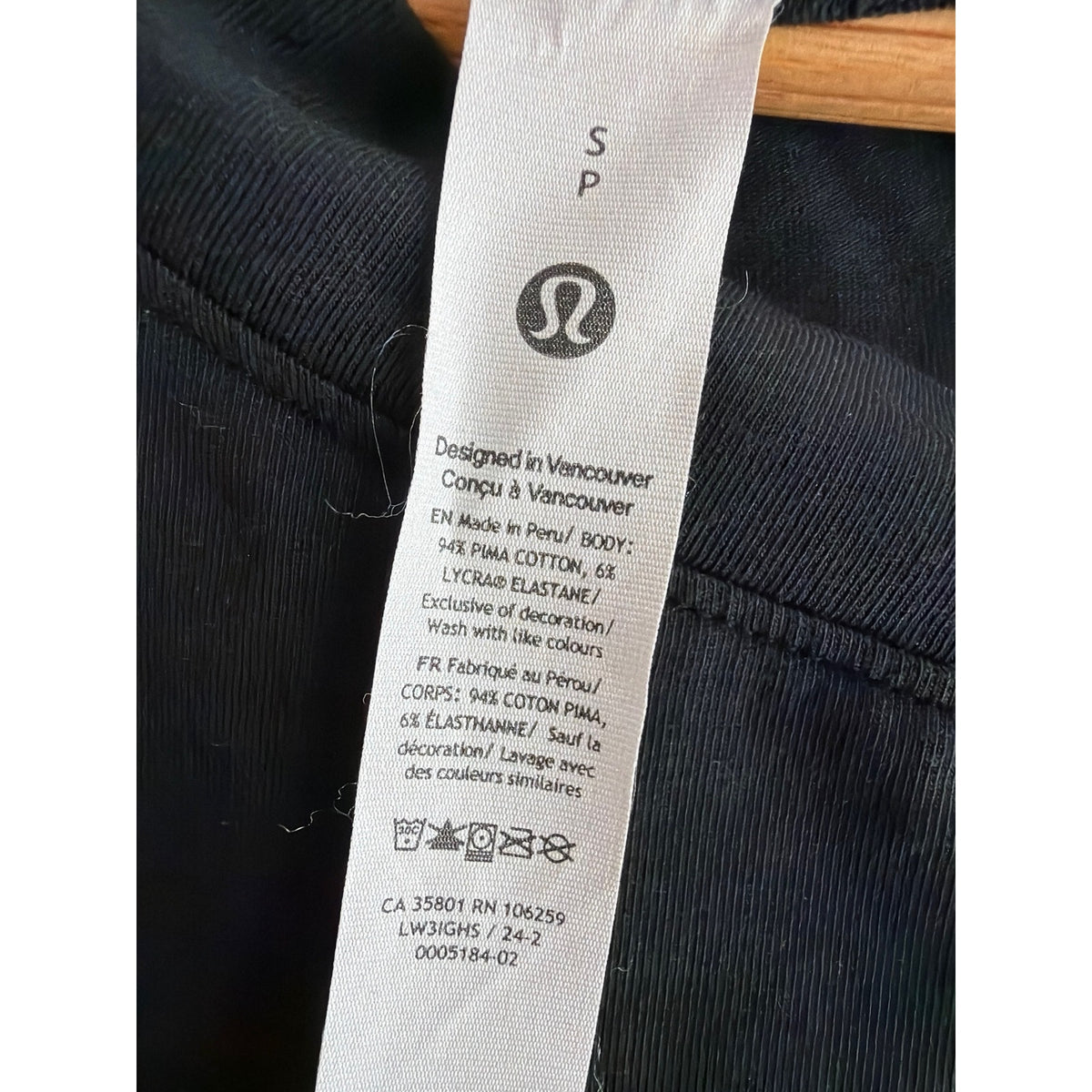 Lululemon Black Off-The-Shoulder Asymmetric Pima Cotton Short Sleeve Top S