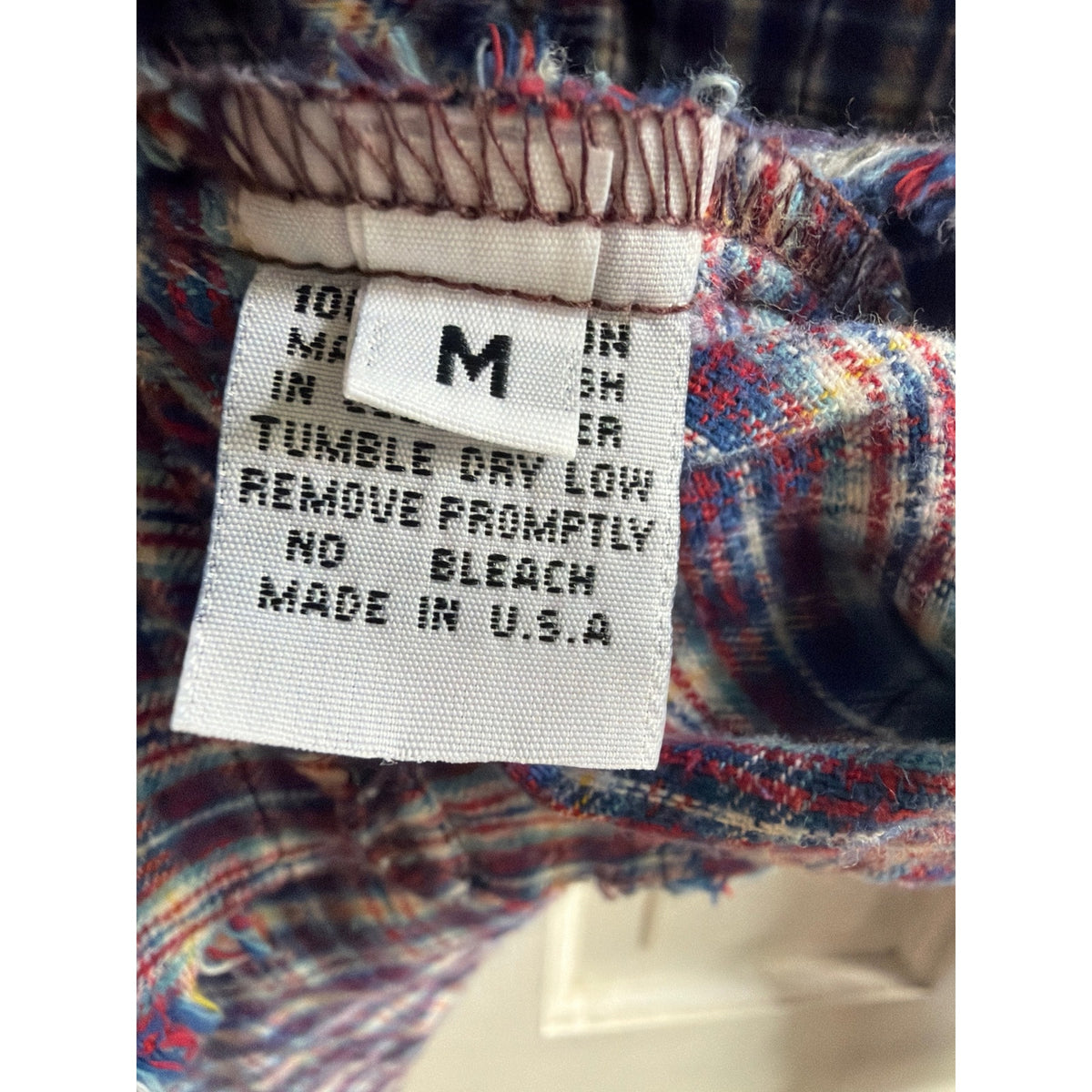 Vintage Arch Indigo Raw Edge Plaid Pearl Snap Western Shirt Made in USA Medium