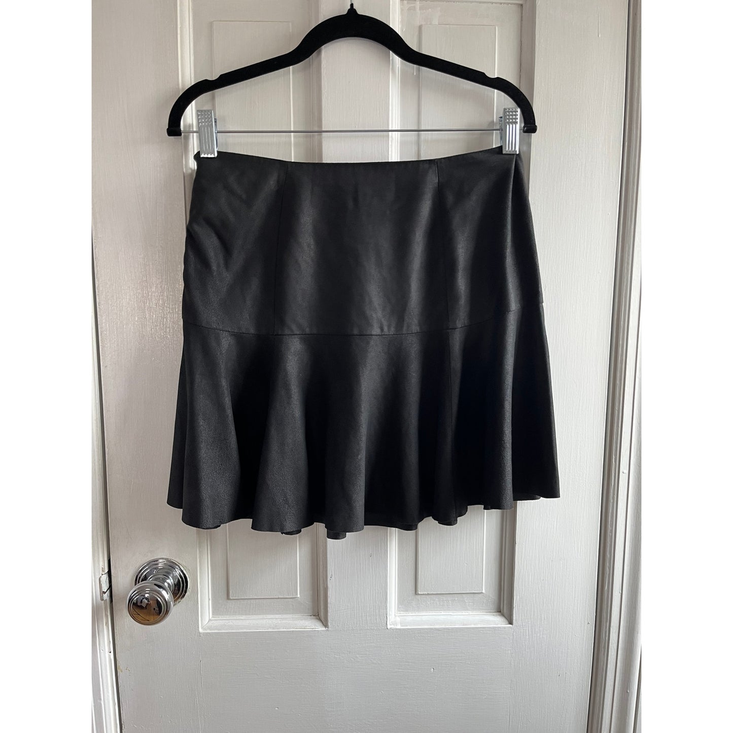Joie Mayfair Black Lamb Leather Mini Skirt ✨ Flounce Drop Waist Edgy Chic XS
