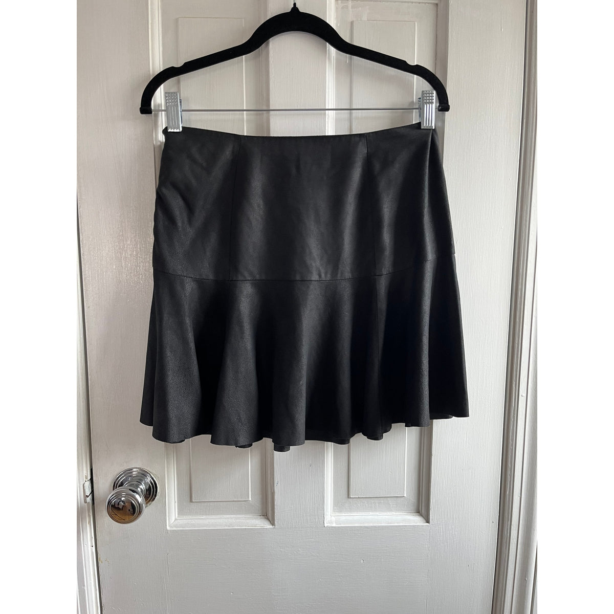 Joie Mayfair Black Lamb Leather Mini Skirt ✨ Flounce Drop Waist Edgy Chic XS