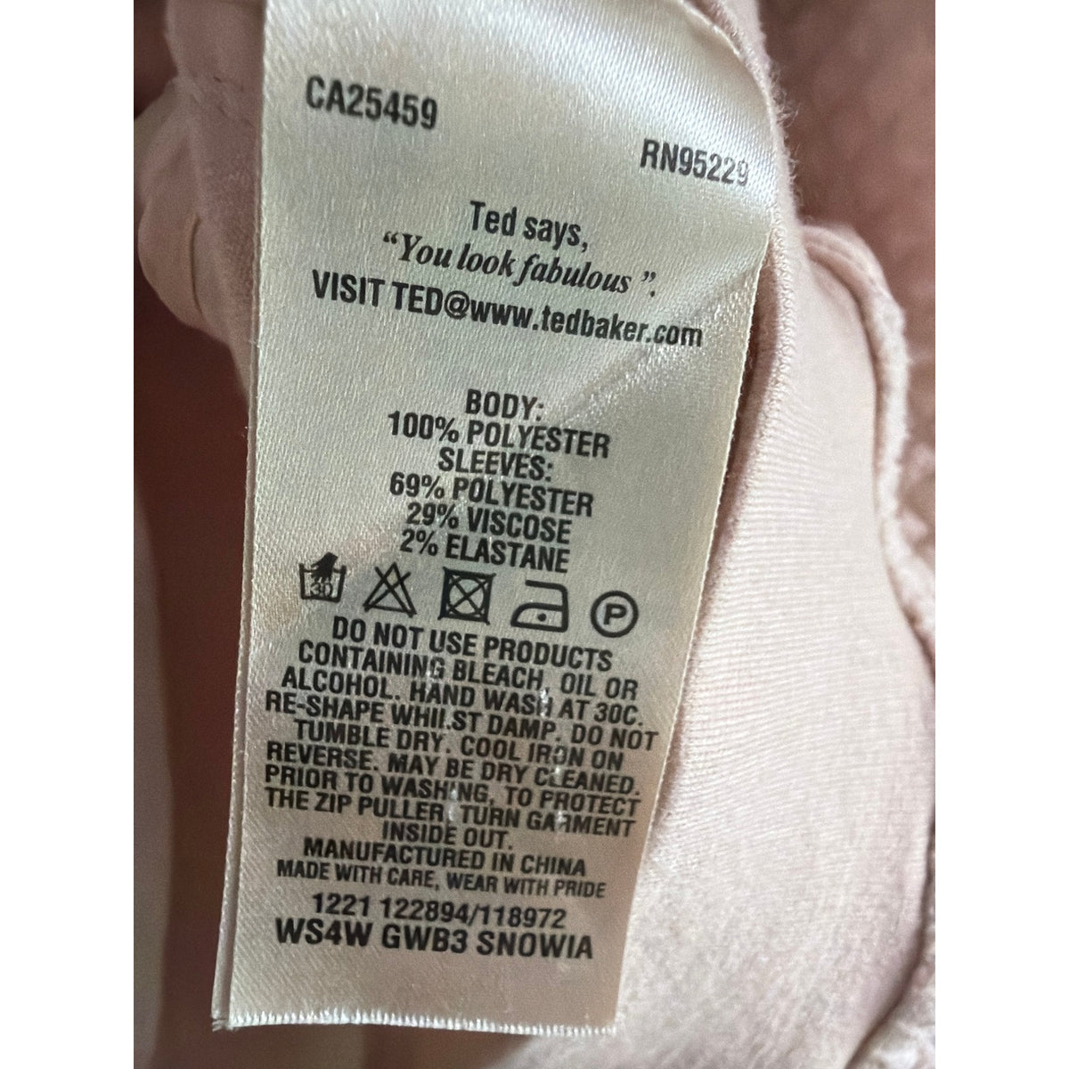 Ted Baker London Light Pink Quilted Back Zip Sweatshirt Top Size 0
