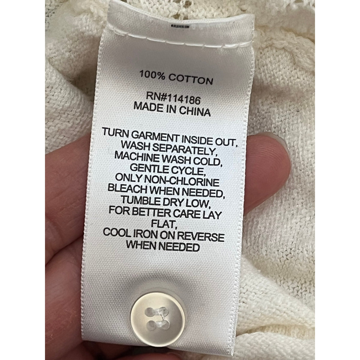 Frye Cream White Pointelle Knit Cardigan - 100% Cotton Scalloped V-Neck Sweater - Sz L/XL