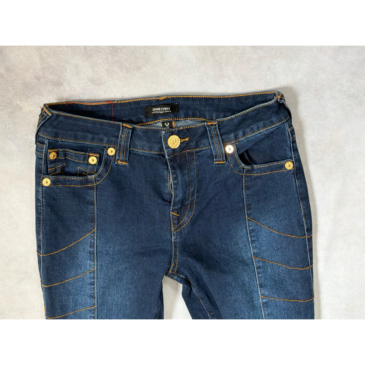 True Religion Jennie Curvy Mid Rise Super Skinny Jeans Size 28 Dark Wash Stretch