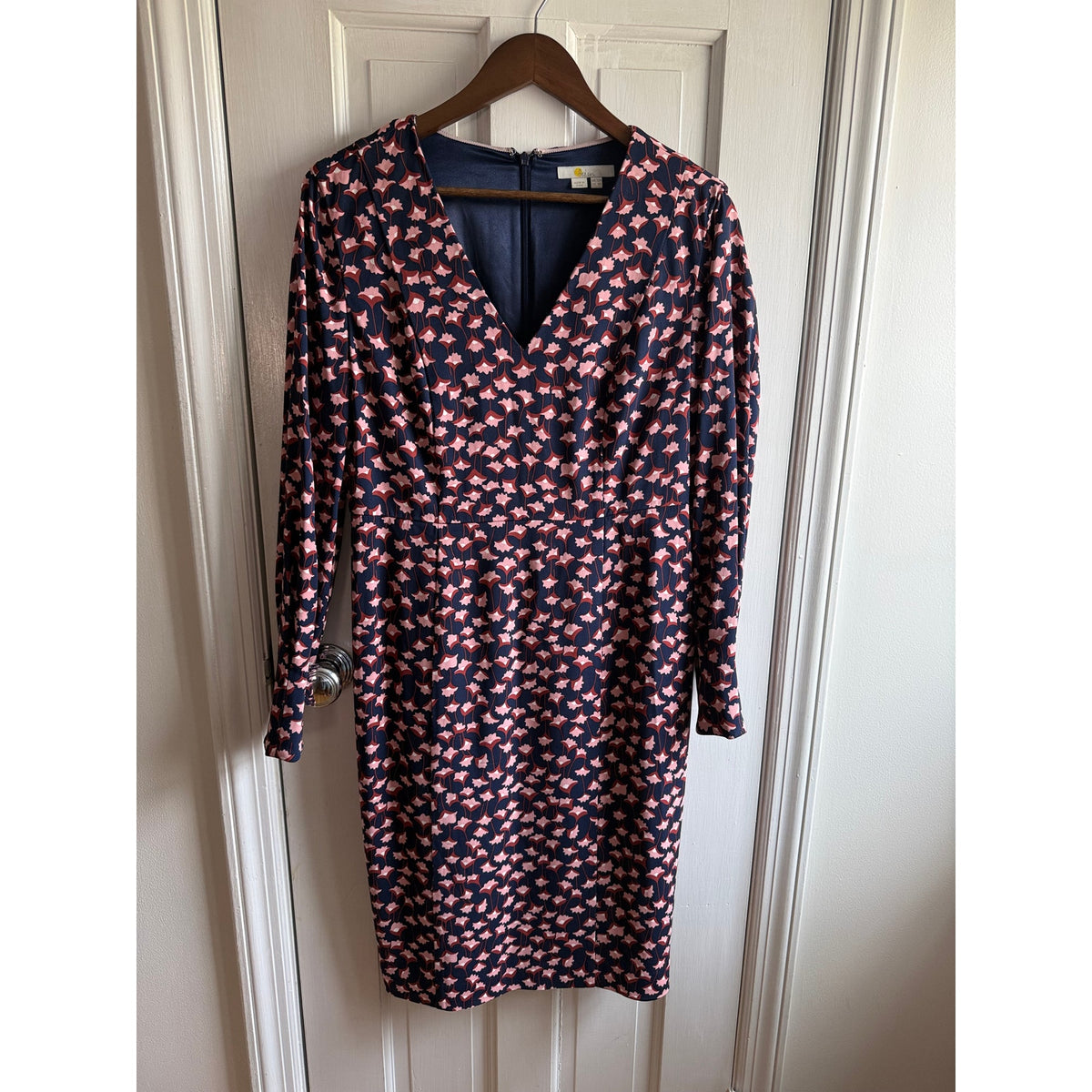 Boden Hannah Navy Floral Sheath Dress Long Sleeve EUC Size 8R