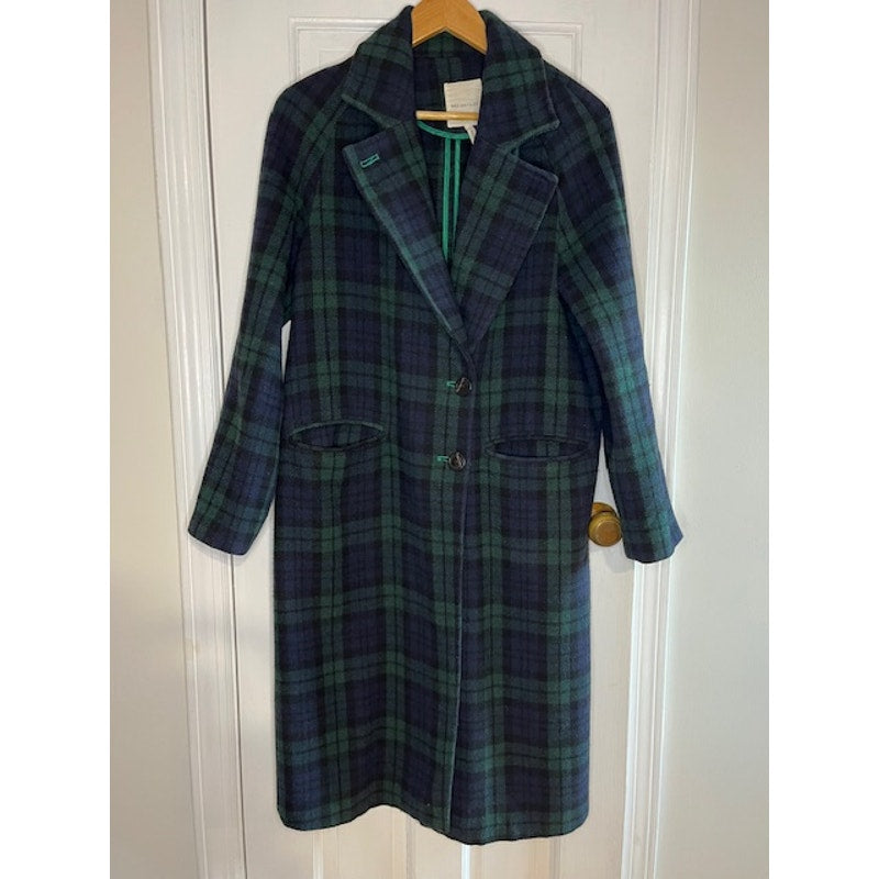 Avec Les Filles Green/Black Plaid Wool Coat - Size Petite