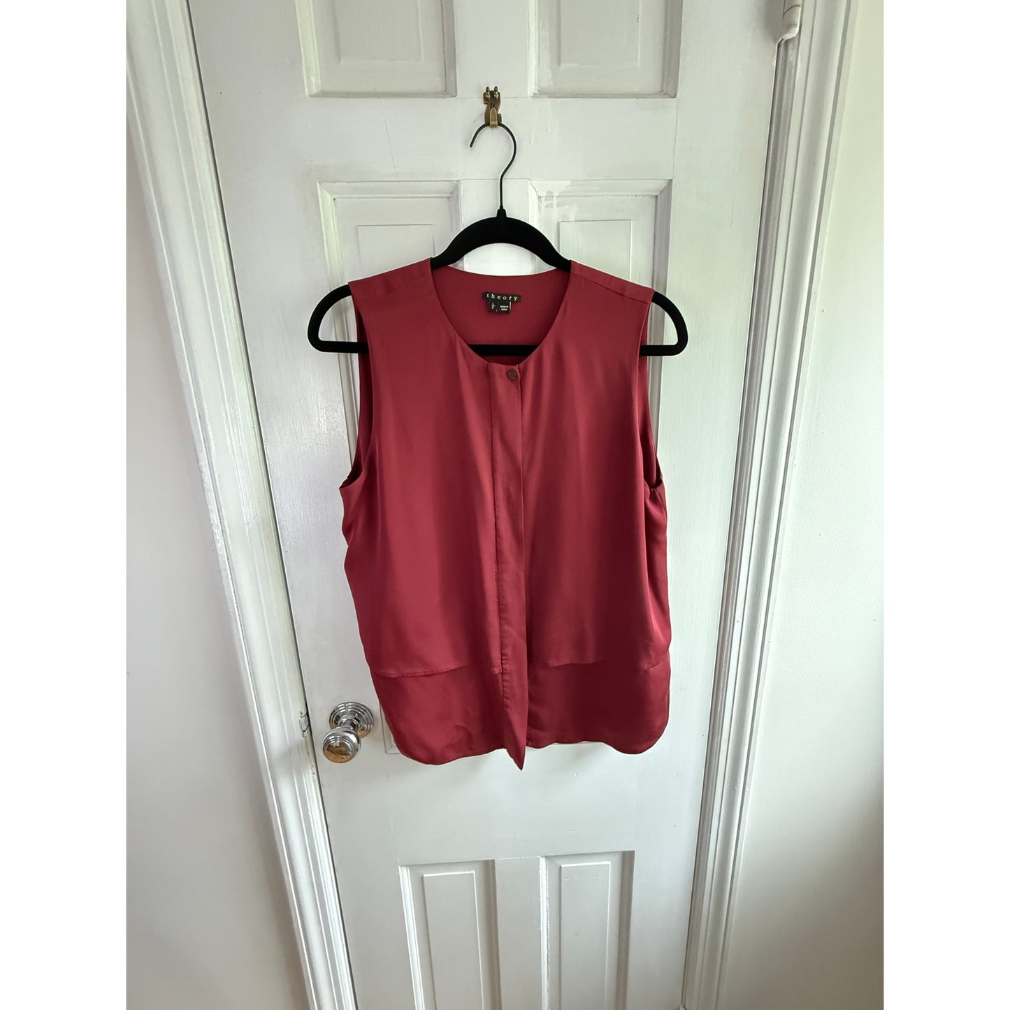 Theory Red Silk Sleeveless Blouse | Hidden Button Placket | Size M | EUC
