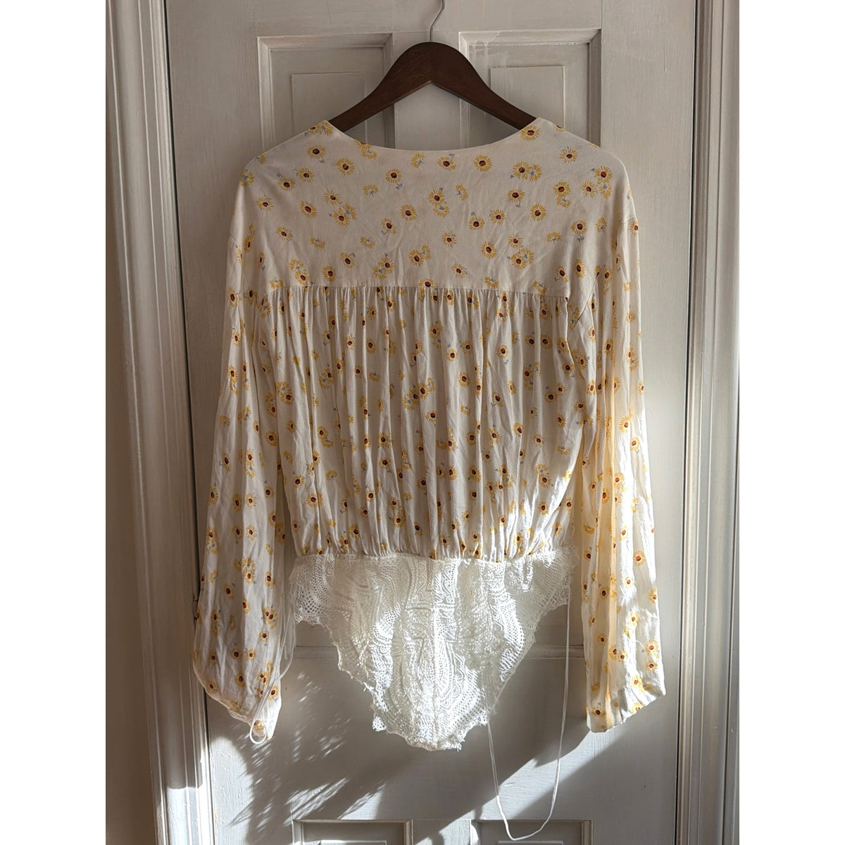 Intimately Free People Floral Lace-Trim Tie-Front Bodysuit - Small 