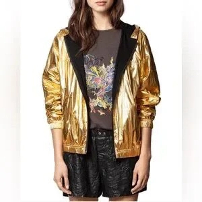 Zadig and Voltaire Metallic Gold Zip  Hoodie Jacket - Small