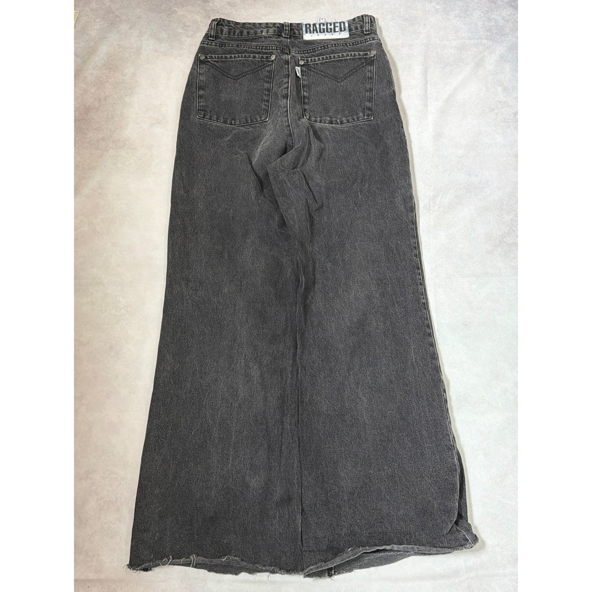 The Ragged Priest Size 28 Black Wide Leg High Rise Jeans Distressed Raw Hem