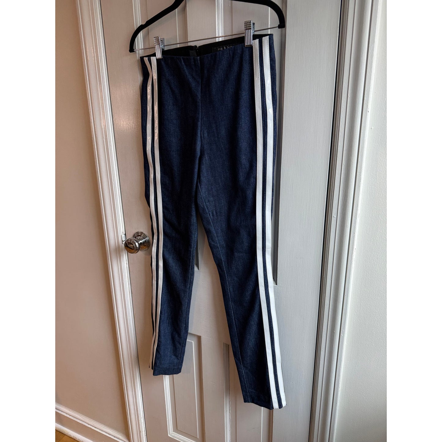 Rag & Bone Miramar Sport Stripe Track Pants 6 - Vintage Indigo Navy Denim EUC