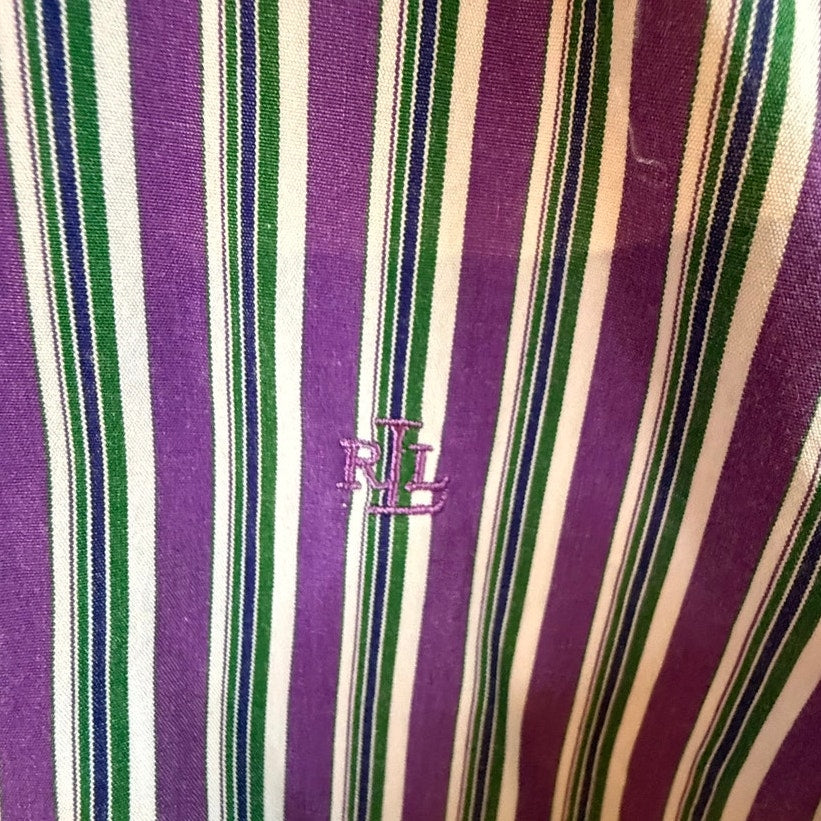 Vintage Lauren Ralph Lauren Striped Button Down Shirt Purple Green Y2K EUC