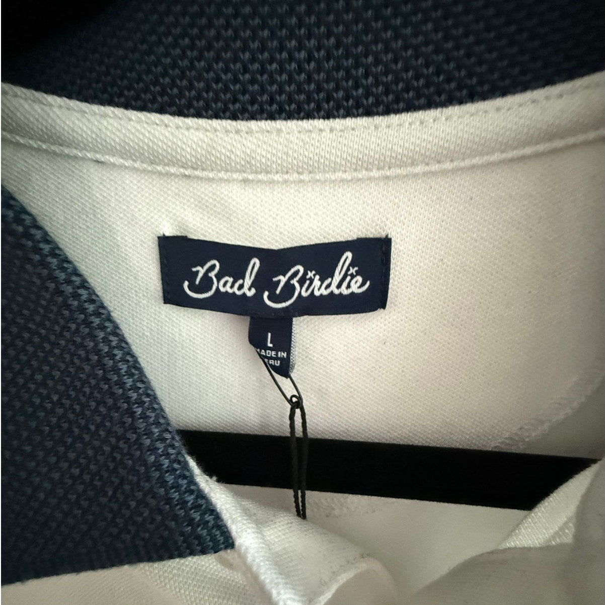 Bad Birdie Golf Polo Shirt Large White Navy Red Colorblock NWT Performance