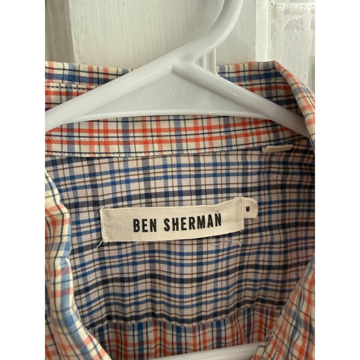 Ben Sherman Red White Orange Gingham Button Down Shirt Men’s Size Medium EUC