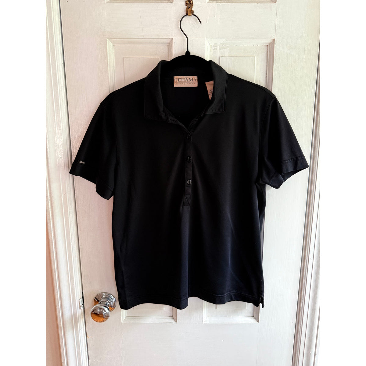 Tehama Nancy Haley Vintage Luxury Black Polo Shirt - Size Medium - EUC