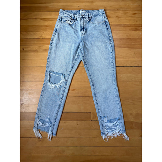 Good American Good Classic Distressed Cropped Jeans 4/27 EUC