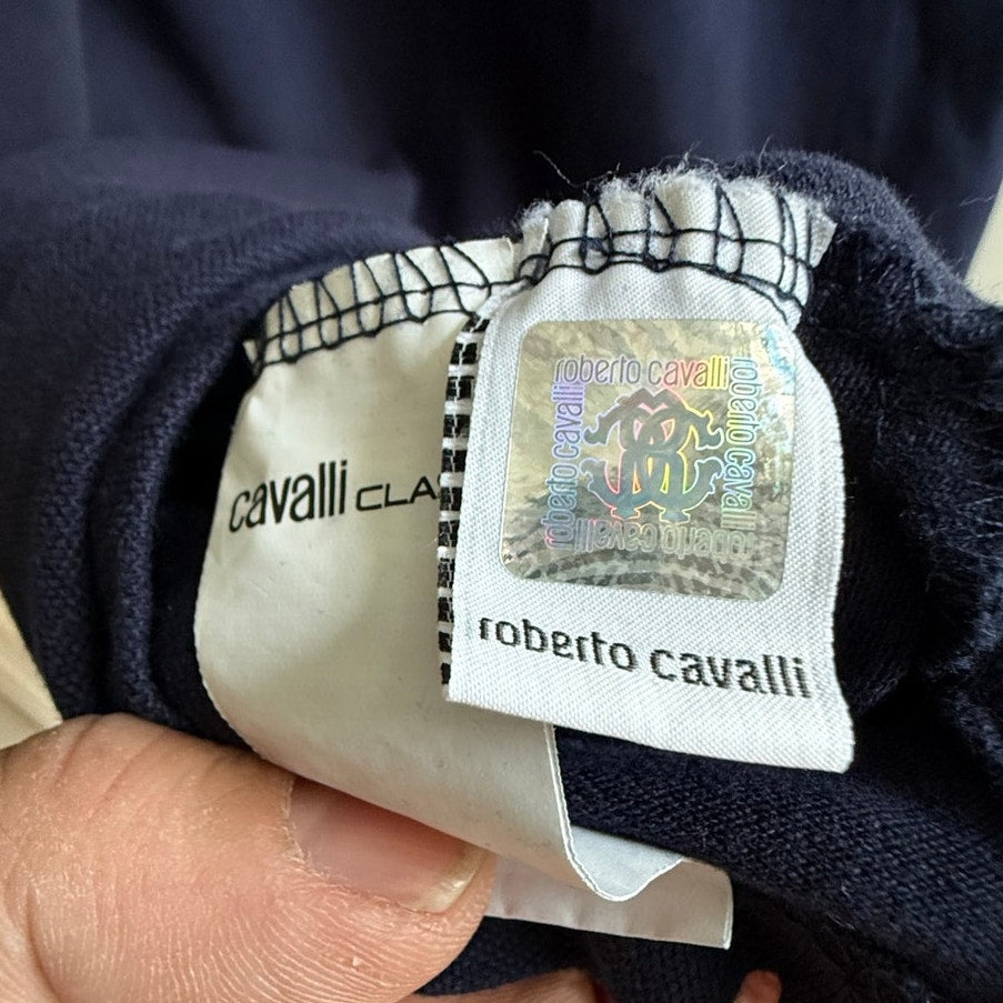 Roberto Cavalli Class Navy Blue Polo Shirt Men's Size XL EUC