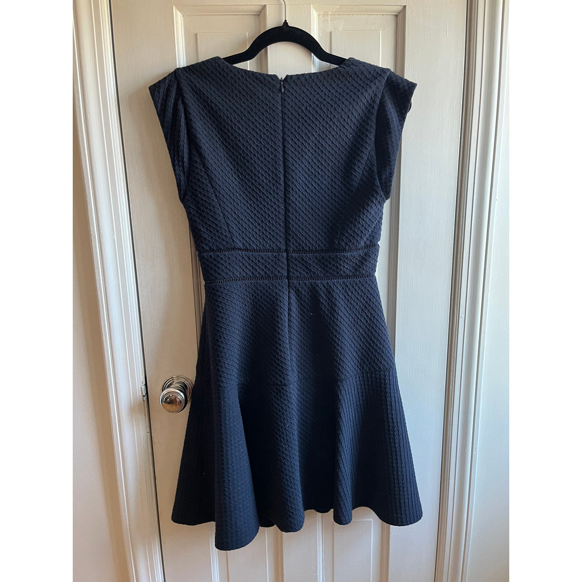 Rebecca Taylor "Taylor" Navy Pique Knit Skater Dress - Structured V-Neck - Sz 2