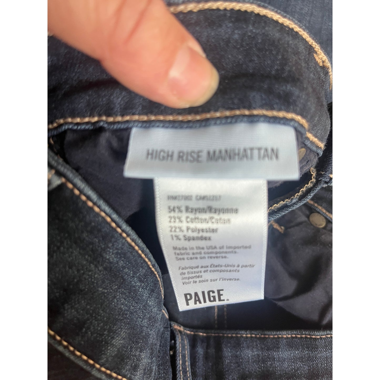 PAIGE High Rise Manhattan Bootcut Jeans Dark Wash Frayed Hem 25 EUC