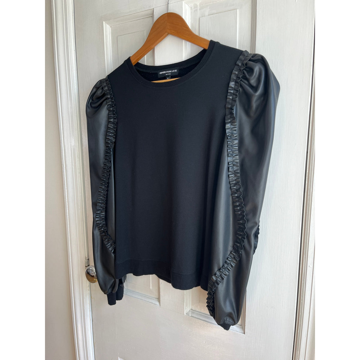Generation Love Georgia SOFT Faux Leather Sleeve Top - Solid Black - Size XS