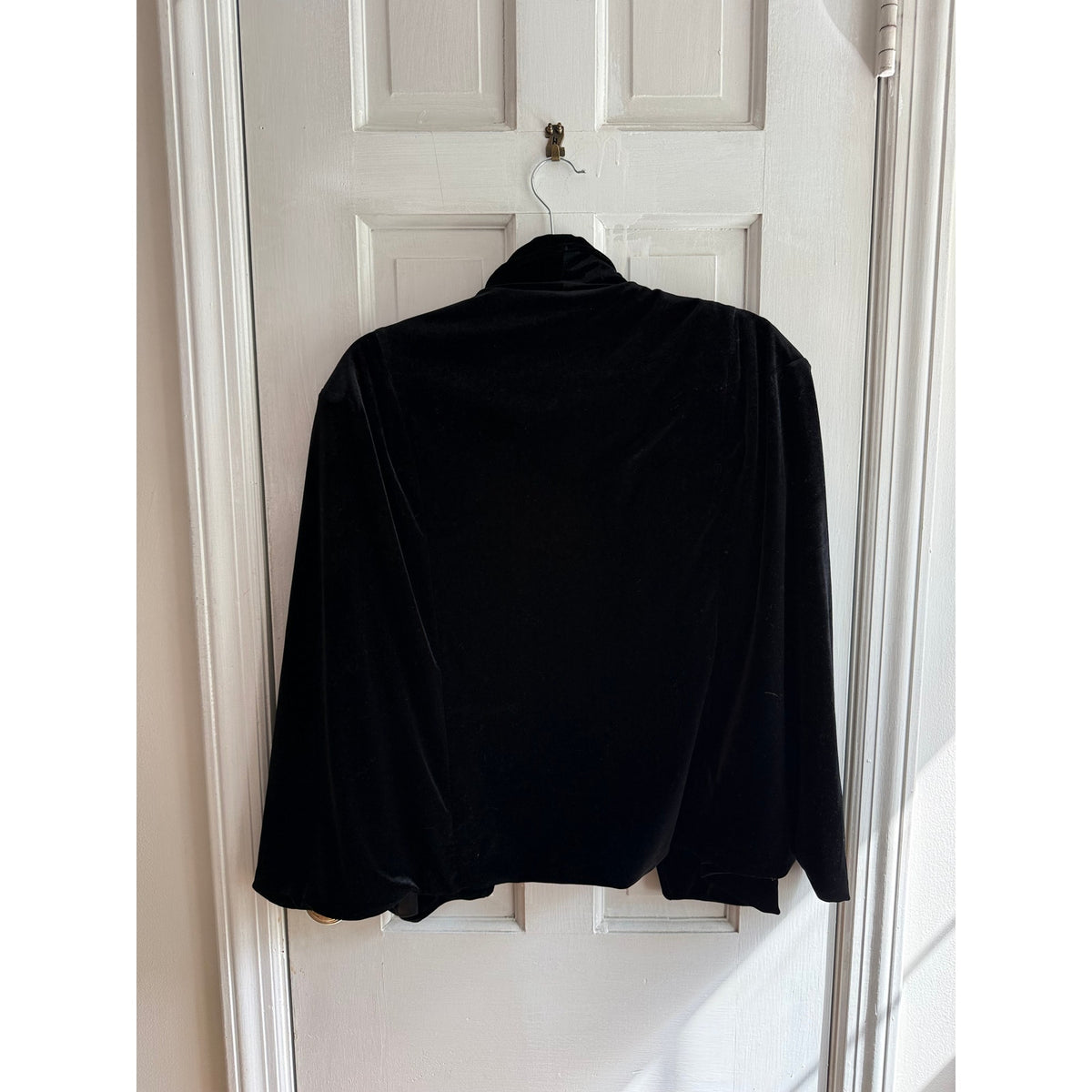 Free People Black Velvet Cape Vest One Size OS Open Front Drape Fringe EUC
